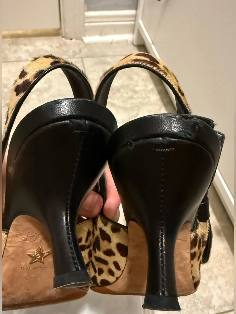 Dior Leopard-Print Pointed Slingback Pumps size 37.5